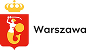 Logo miasta stołecznego Warszawy: na czerwonym herbie syrenka, nad herbem korona, a obok napis Warszawa.
