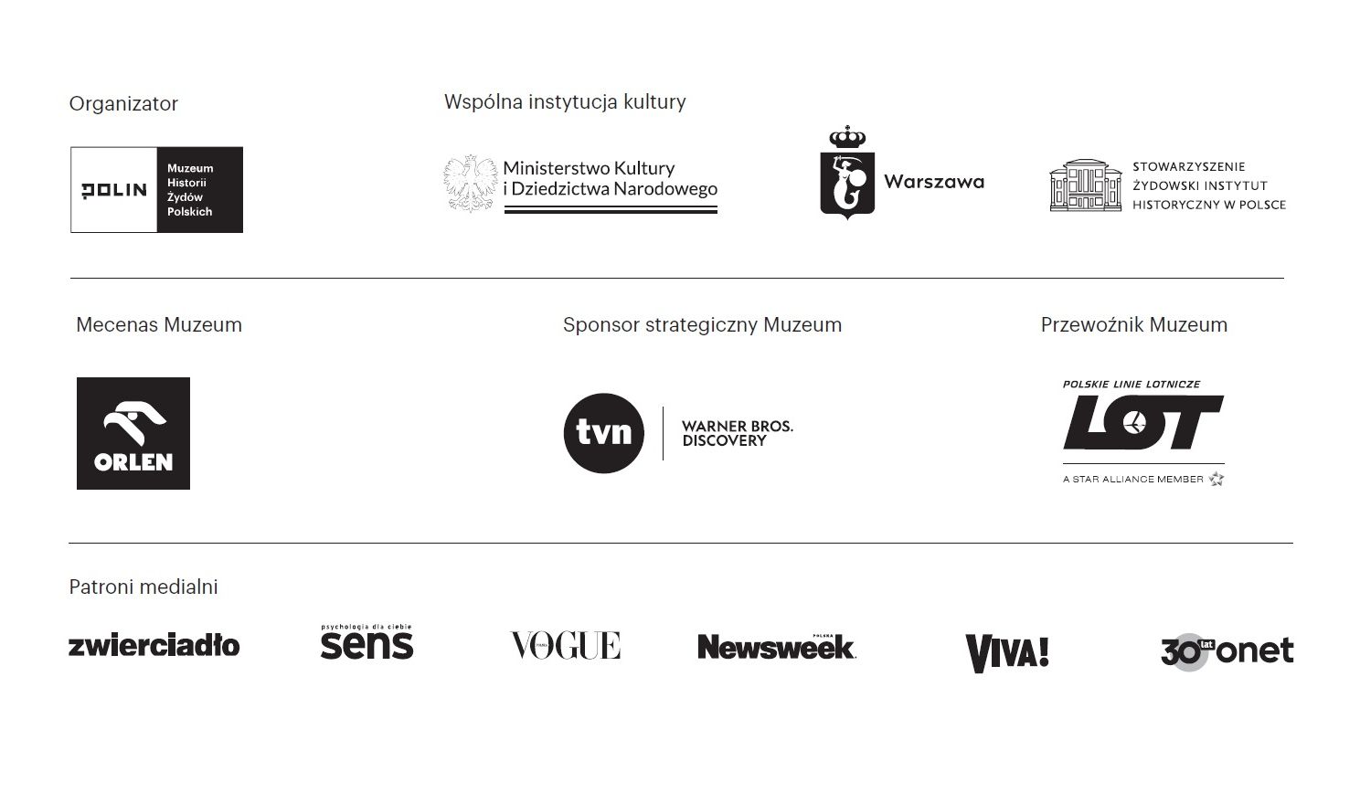 Logotypy organizatorów, mecenasów, partnerów, sponsorów