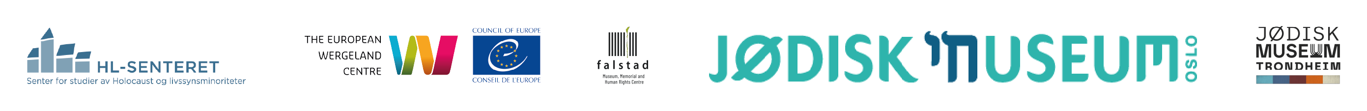 Logos of HL-Senteret, The European Wergeland Centre, European Council, Falstad Centre, Jodisk Museum Oslo and Jodisk Museum Trondheim.