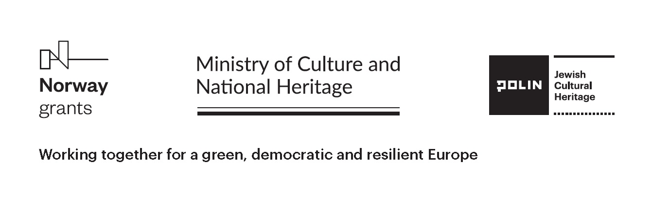 Logo of Norway grants, Ministry of Culture and National Heritage and POLIN Museum. Below there is a sentence working together for a green, democratic and resilient Europe