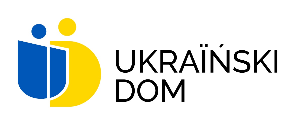 Logo of Ukrainian House in Warsaw in blue and yellow colours
