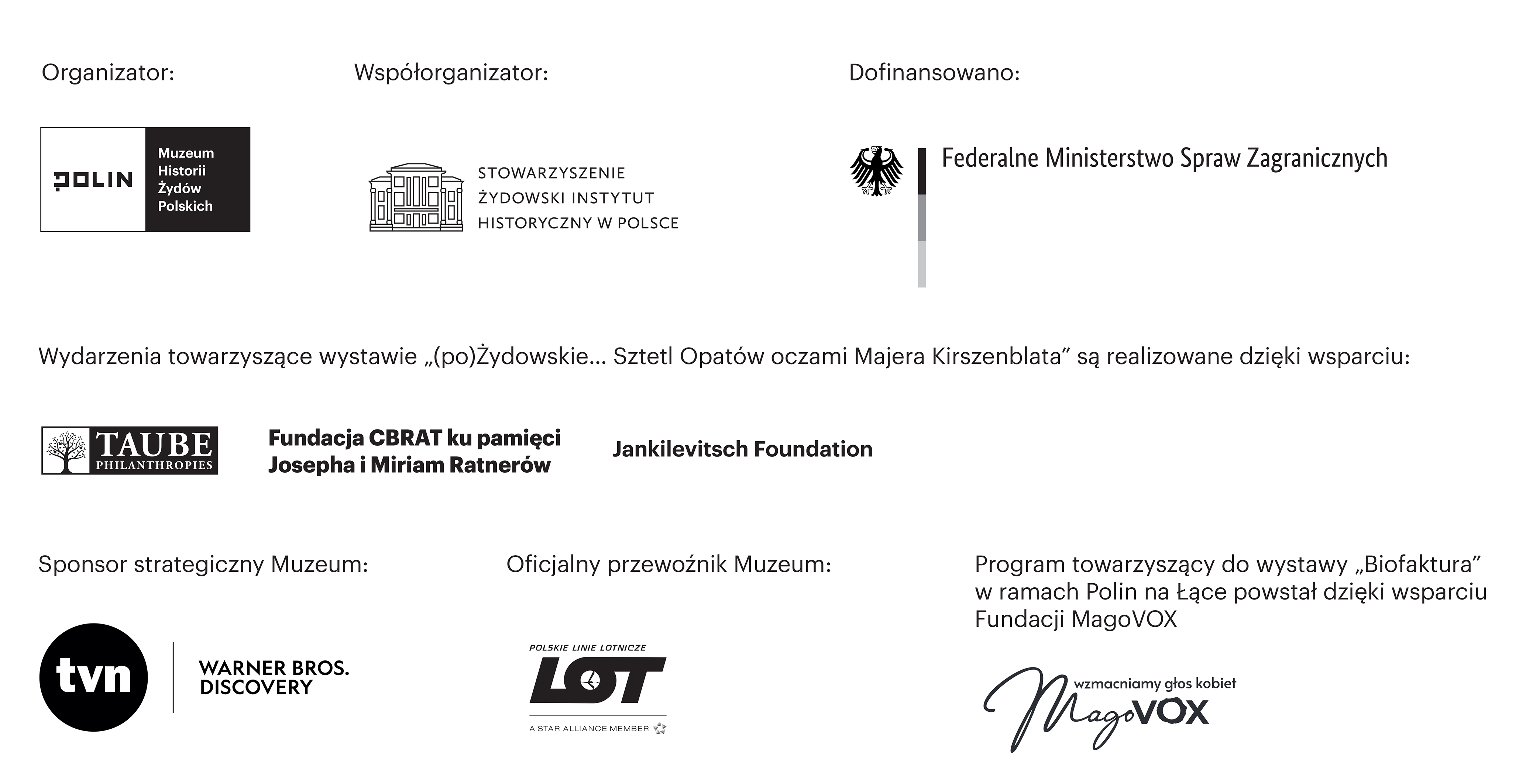 Logotypy organizatorów i partnerów wydarzeń odbywających się w ramach POLIN na Łące.