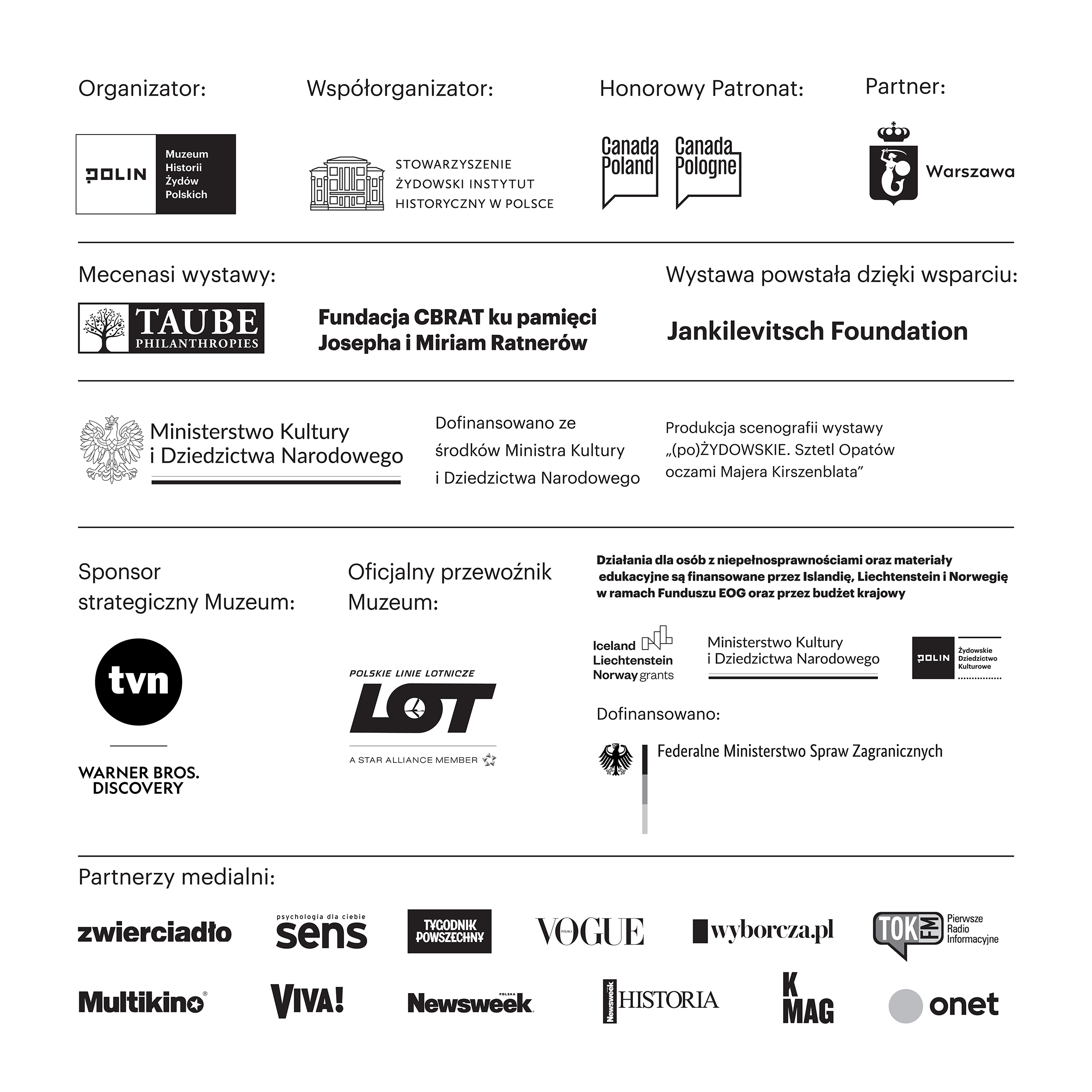 Logotypy organizatorów i partnerów wystawy (po)ŻYDOWSKIE.