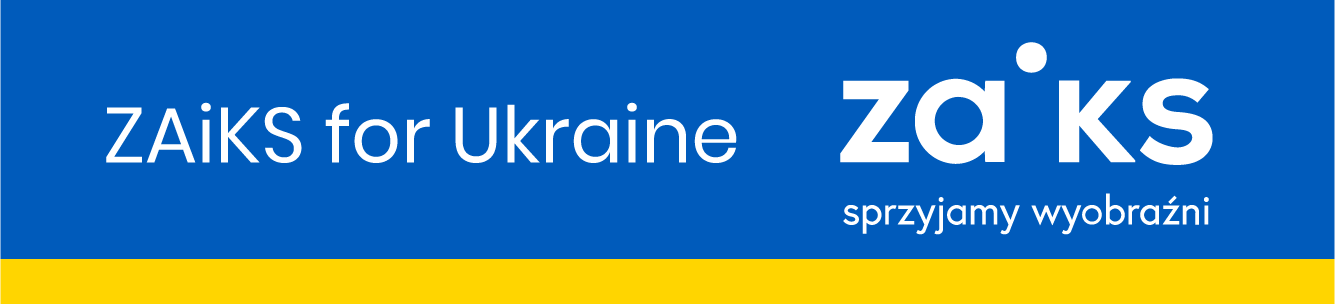 Logo ZAiKS for Ukraine in colours of Ukrainian flag.