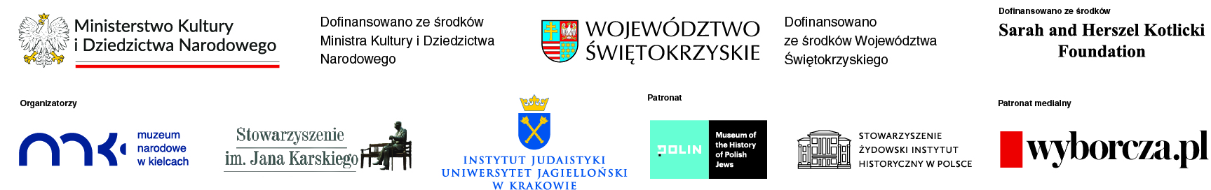 Belka logotypowa patronów i organizatorów konferencji naukowej „Żydowscy obywatele polskich miast i ich żydowskie dziedzictwo”.