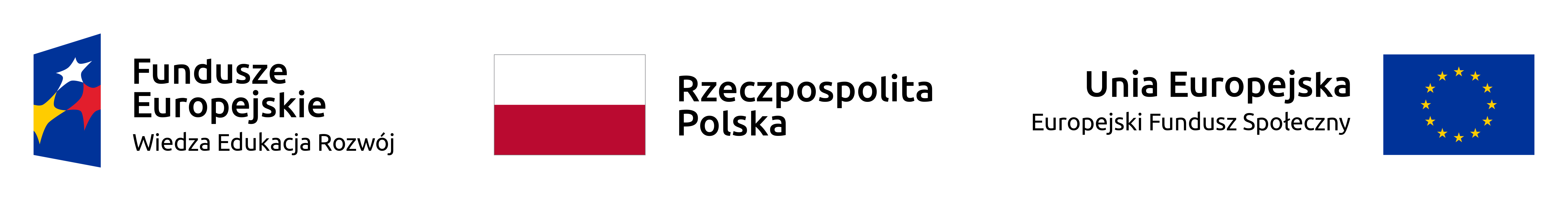 Logo Funduszy Europejskich Wiedza - Edukacja - Rozwój, flaga Polski i napis Rzeczpospolita Polska, flaga Unii Europejskiej i napis Europejski Fundusz Społeczny