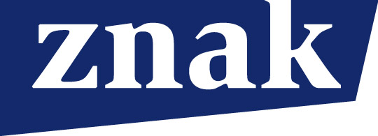 Logo wydawnictwa Znak. Na granatowym tle biały napis znak.