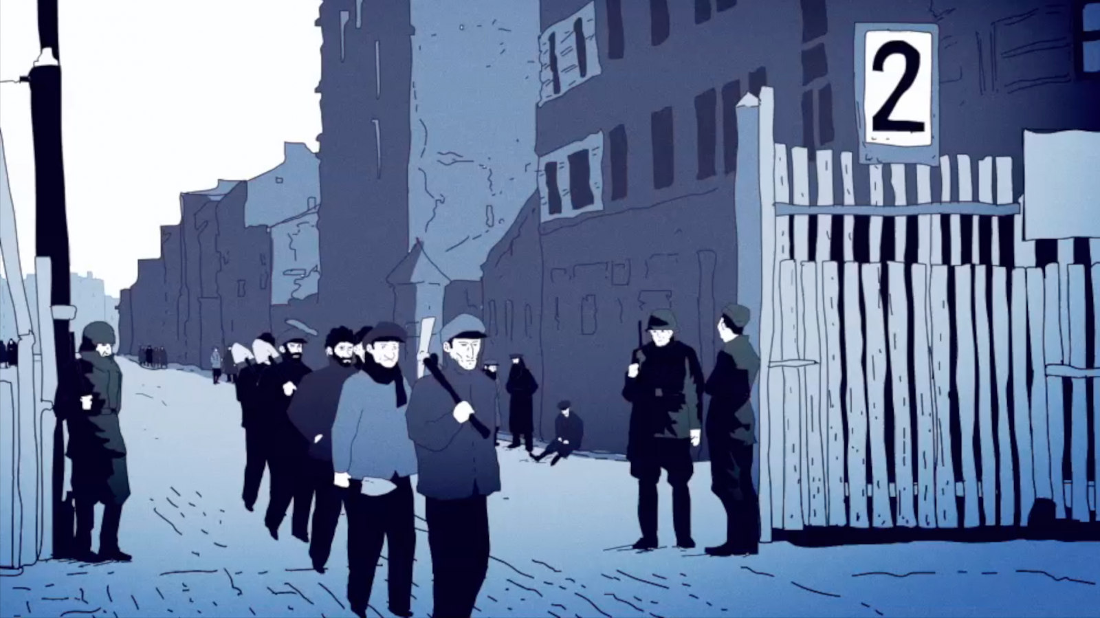 Kadr z filmu "Nie było żadnej nadziei", przedstawia bramę wejściową do getta warszawskiego