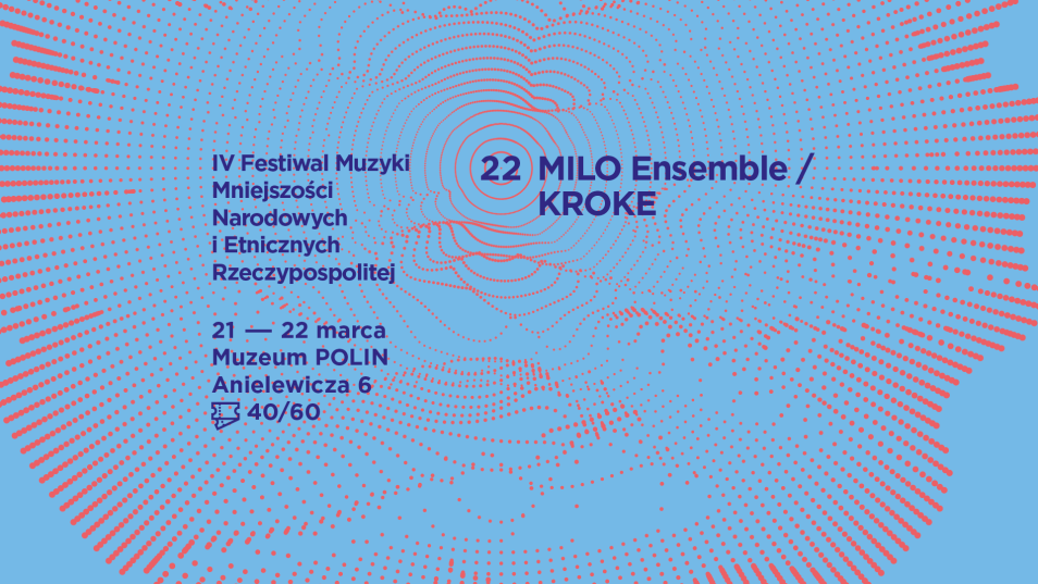 Plakat festiwalowy, na którym podane są lokalizacja i terminy trwania festiwalu (21-22 marca 2020, Muzeum POLIN, ul. Anielewicza 6) oraz gwiazdy wieczoru: 22 marca - MILO Ensemble & Tomasz Kukurba / KROKE