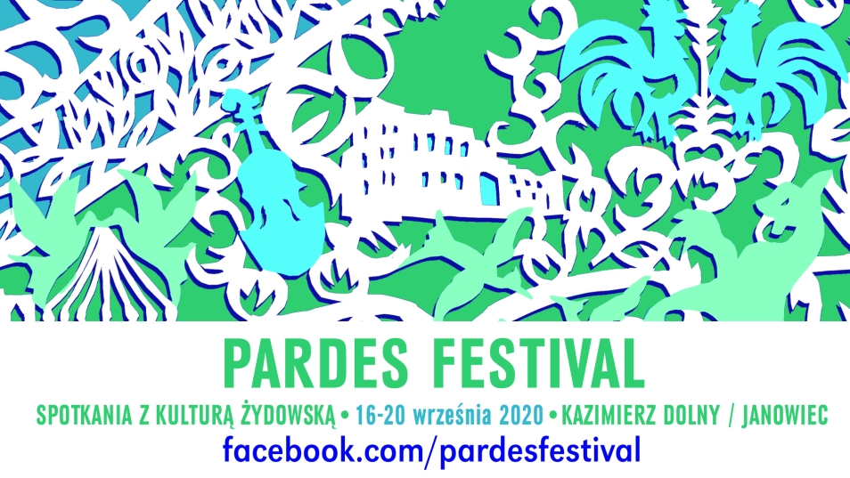 Grafika ilustracyjna. Wycinanka z motywami zwierzęcymi (koguty) i roślinnymi. Napis: PARDES FESTIVAL