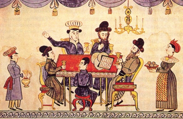 Na obrazie widzimy rycinę Żydzi świętujący Pesach.