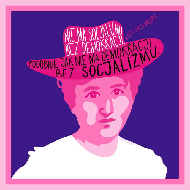 Na obrazie widzimy grafikę Marty Frej "Róża Luksemburg".