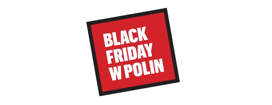 Czerwony kwadrat, a w środku biały napis Black Friday w POLIN.