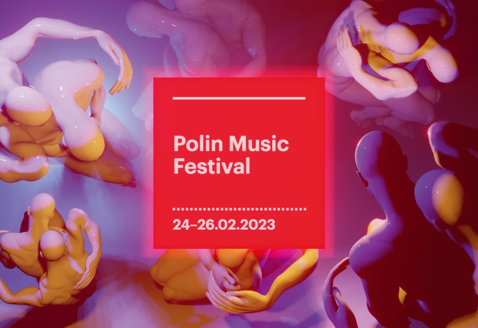 Kilka przytulonych postaci, na środku kwadrat z napisem Polin Music Festival: 24-26.02.2023.