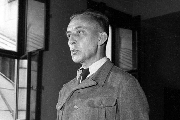 SS General Jürgen Stroop, facing justice in front of a Polish court in 1951.