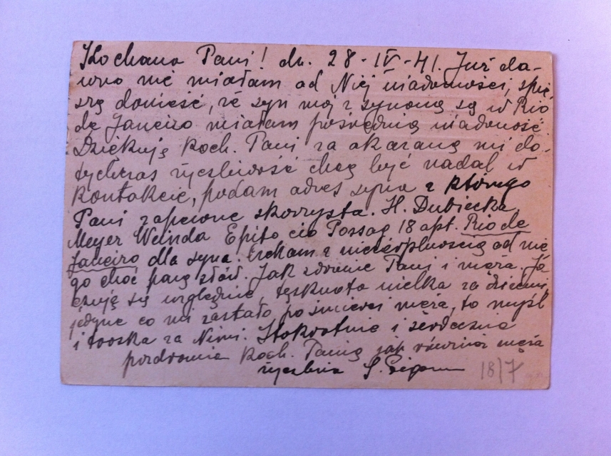 Fragment listu pochodzący z Archiwum Rozentalów.