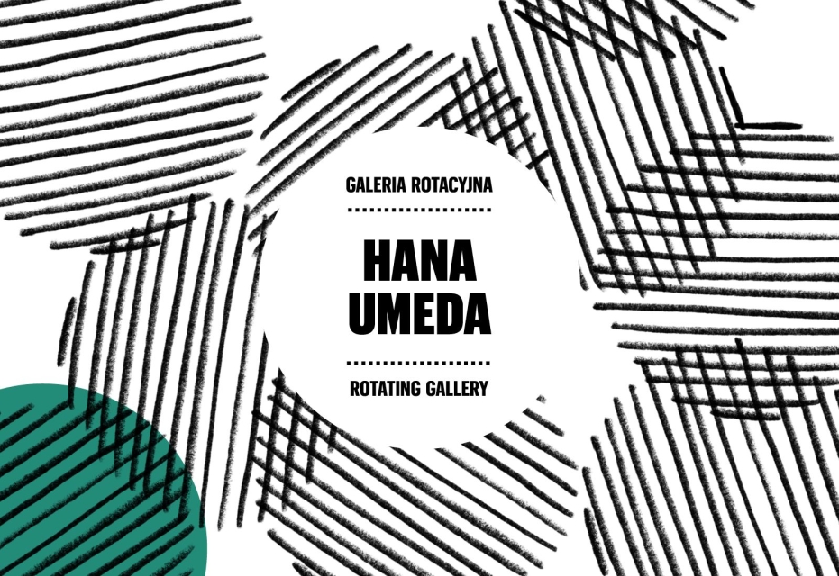 Grafika galerii rotacyjnej, na środku napis HANA UMEDA