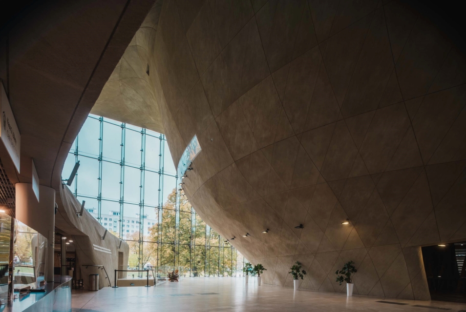 POLIN Museum's main hall with glass interior.