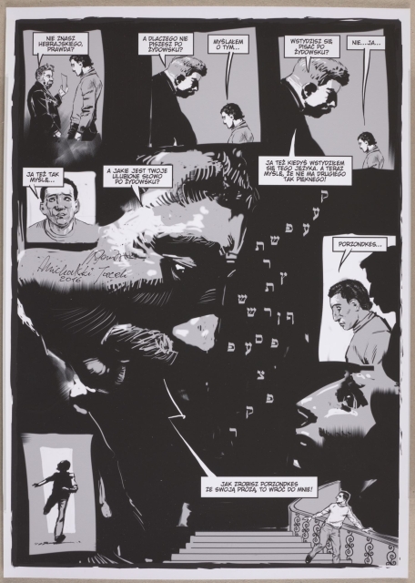 Fragment komiksu Jacka Michalskiego, "Nie znasz hebrajskiego, prawda?".