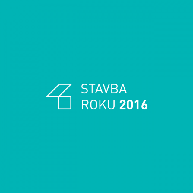 Zdjęcie ilustracyjne. Na błękitnym tle biały napis STAVBA ROKU 2016.