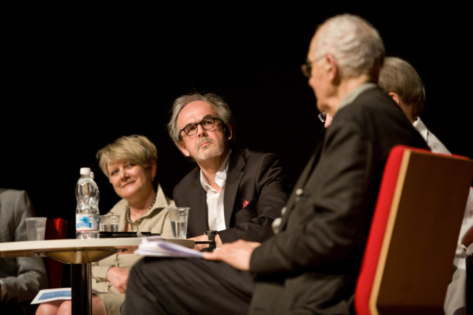 Debata o architekturze podczas "Nocy Muzeów" 2013. Grzegorz Stiasny, Rainer Mahlamäki – fiński projektant budynku oraz Ewa Kuryłowicz i Marcin Ferenc opowiadali o procesie projektowania i budowy muzeum.