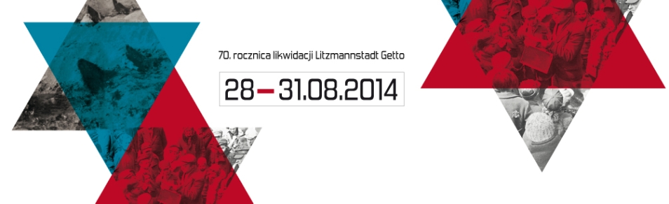 Plakat z gwiazdami Dawida upamiętniający likwidację getta w Łodzi.
