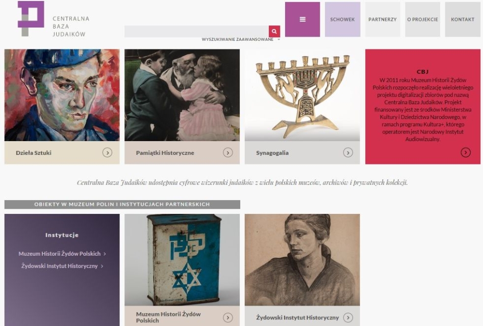 Zrzut ekranu ze strony Centralna Baza Judaików