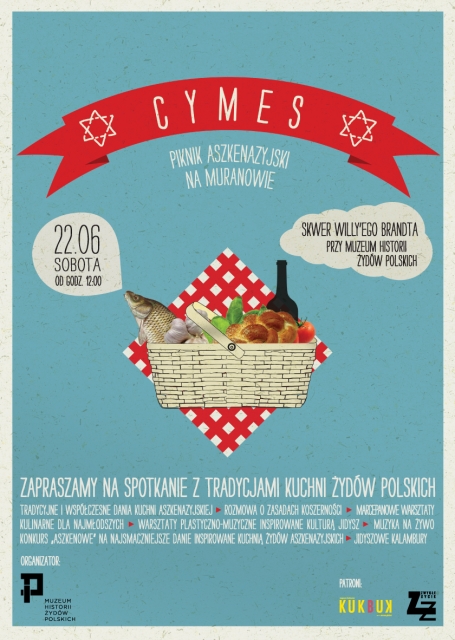 Plakat pikniku aszkenazyjskiego na Muranowie - "Cymes"