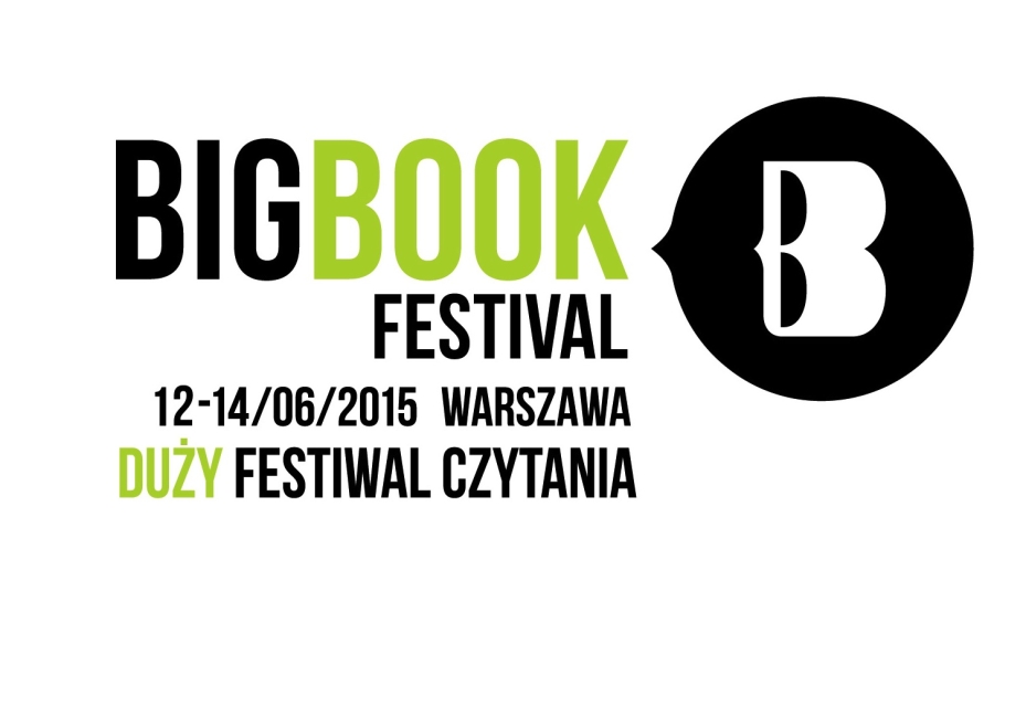 Grafika z literką B w kształcie książki i napisem Bigbook Festival / Duży Festiwal Czytania 2015.