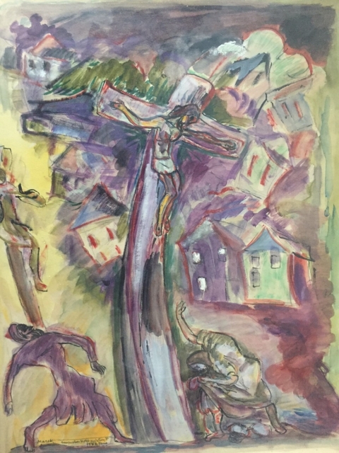 Marek Szwarc, Ukrzyżowanie, ok. 1950, akwarela, fot. Muzeum POLIN