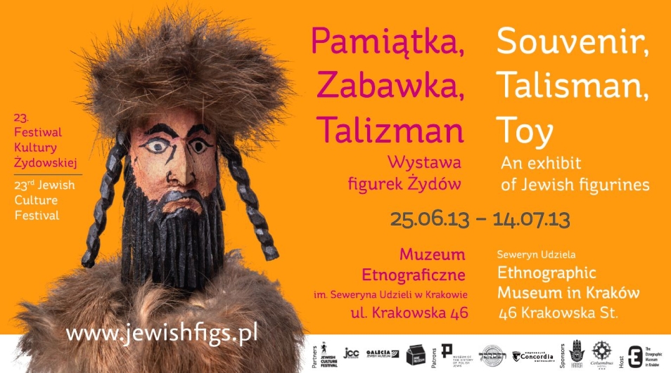 Plakat promujący wydarzenie Muzeum Etnograficznego: "Pamiątka, zabawka, talizman. Wystawa figurek Żydów", 2013 r.
