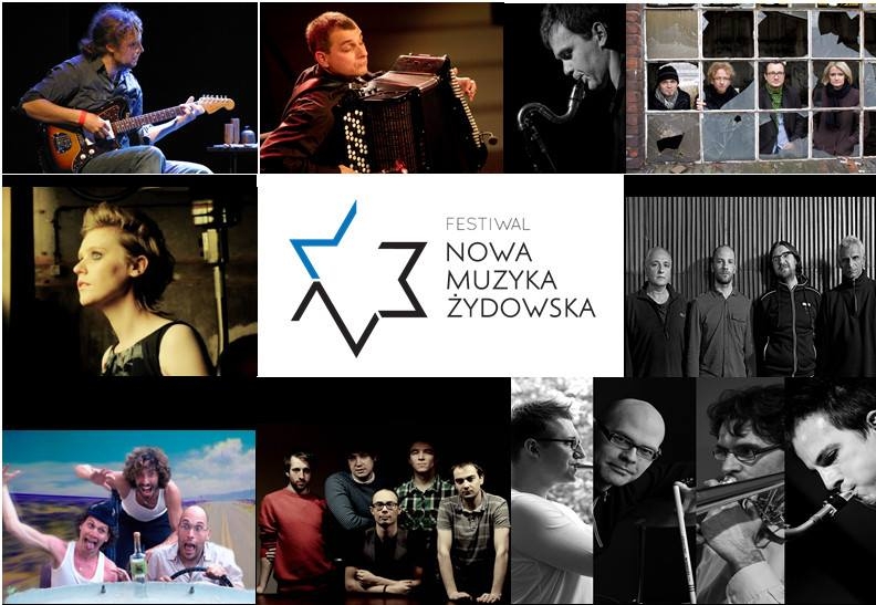 Kolaż ze zdjęć z napisem na środku nowa muzyka żydowska.