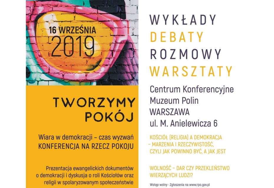 Afisz z programem konferencji "Tworzymy Pokój" w Muzeum POLIN
