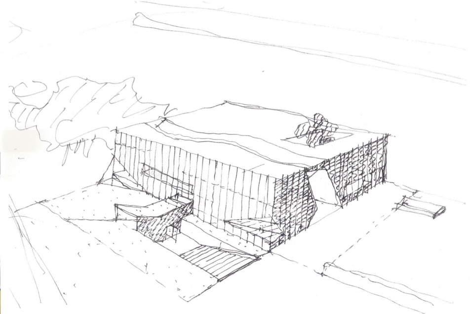 Projekt-szkic budynku Muzeum POLIN autorstwa Rainera Mahlamakiego.