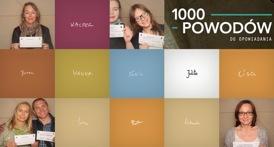Mozaika z różnokolorowymi kwadratami i czterema zdjęciami kobiet. W prawym górnym rogu widnieje napis 1000 powodów.
