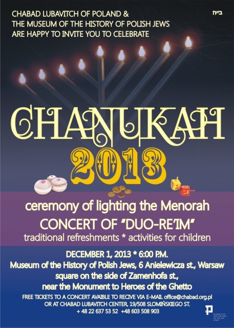 Plakat wydarzenia Chanuka 2013, ceremony of lighting the Menorah.