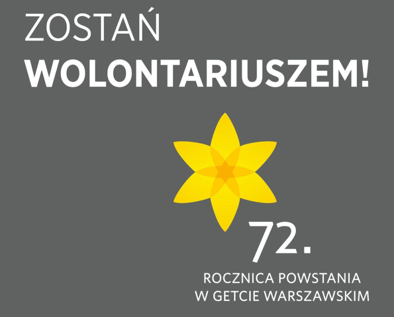 Grafika 72. rocznicy powstania w getcie warszawskim, zostań wolontariuszem.