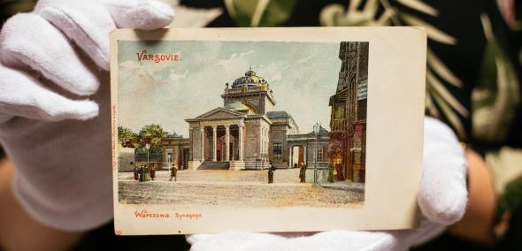 Pocztówka prezentująca Wielką Synagogę w Warszawie