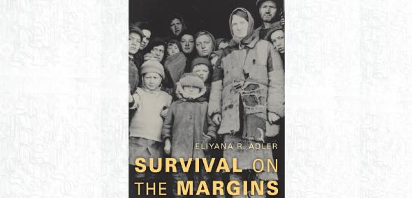 Okładka książki "Survival on the margins" Eliyany Adler. Na okładce grupa żydowskich dzieci i dorosłych.