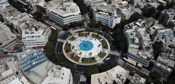 Na zdjęciu: Plac Ziny Dizengoff w Tel Awiwie, widok z lotu ptaka
