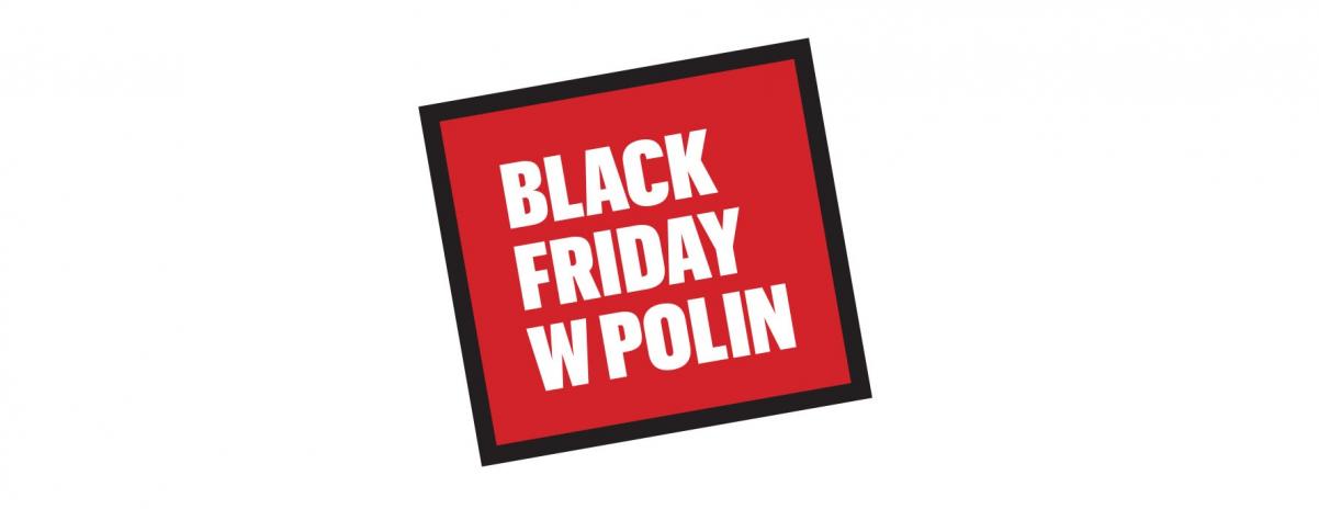 Czerwony kwadrat, a w środku biały napis Black Friday w POLIN.