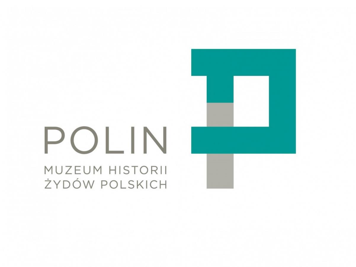 Logo Muzeum POLIN: po lewej stronie napis POLIN. Muzeum Historii Żydów Polskich, po prawej - literka P.