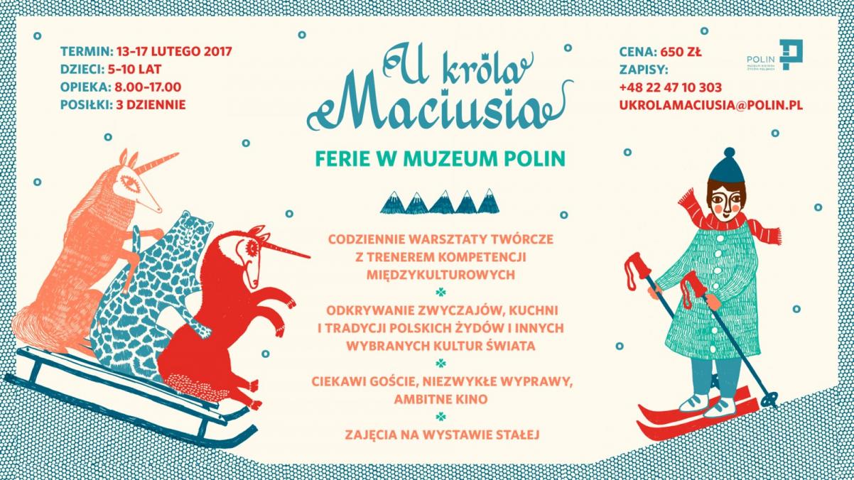 Grafika promująca ferie w Muzeum POLIN - U króla Maciusia.