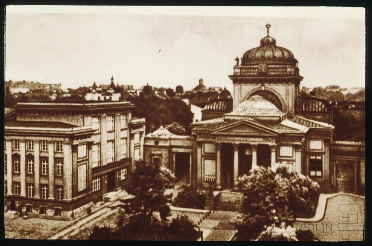Wielka Synagoga Tłomackiem - spłowiałe czarno-białe zdjęcie sprzed II wojny światowej