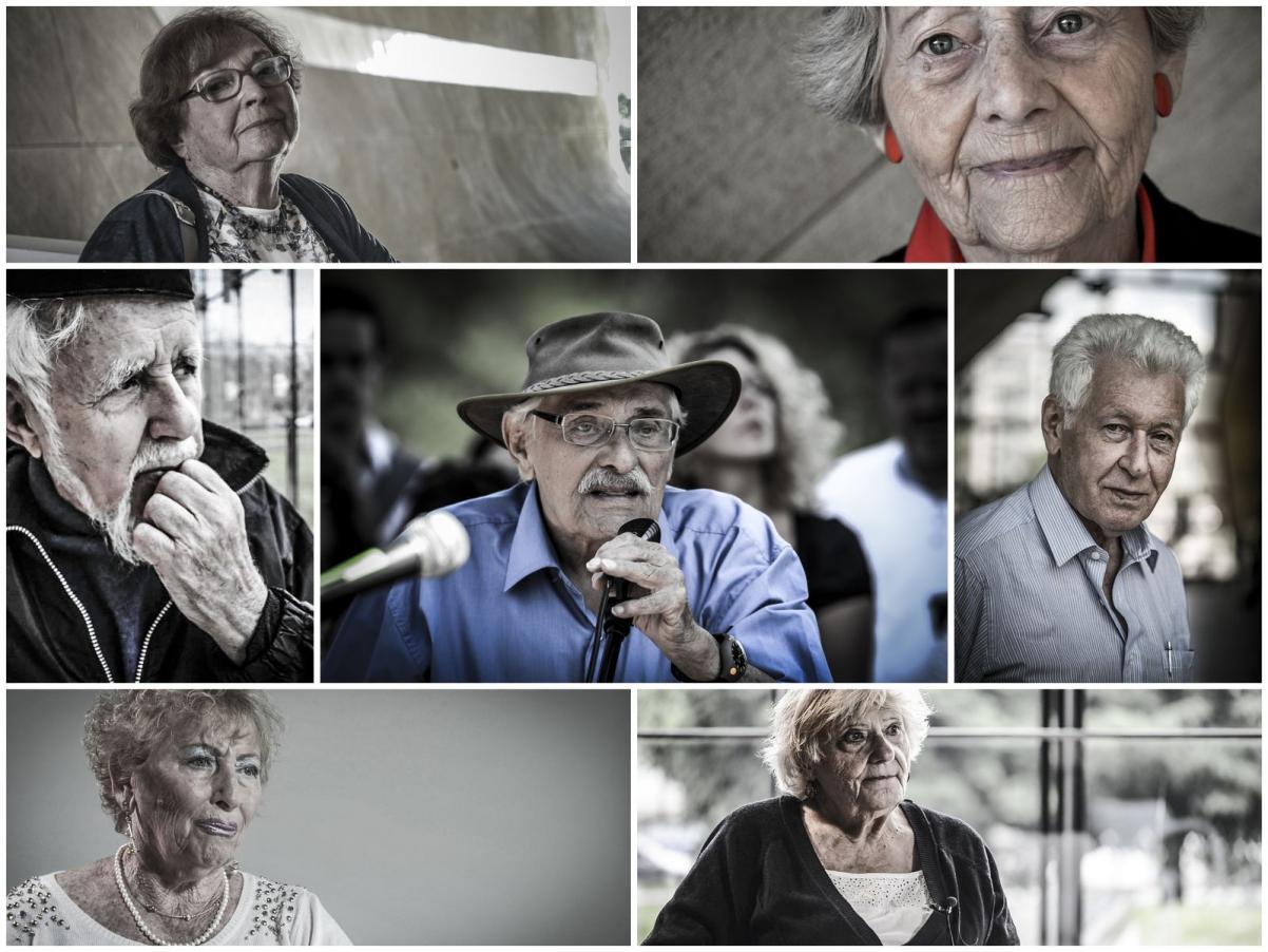 Kilka portretów starszych kobiet i mężczyzn złożonych razem