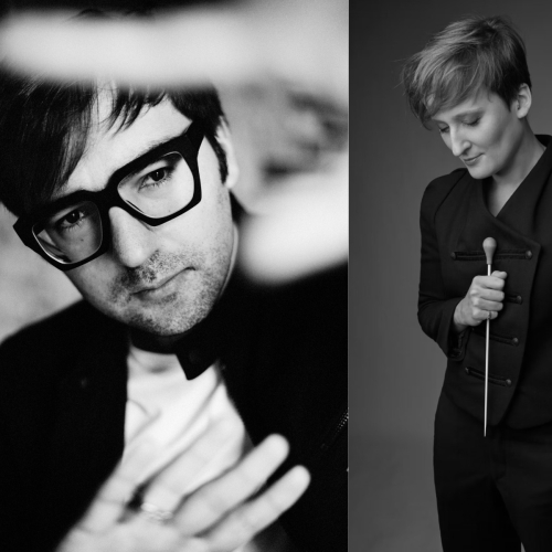 On the left is a black-and-white portrait of Aleksander Dębicz; on the right is one of Marta Kluczyńska.